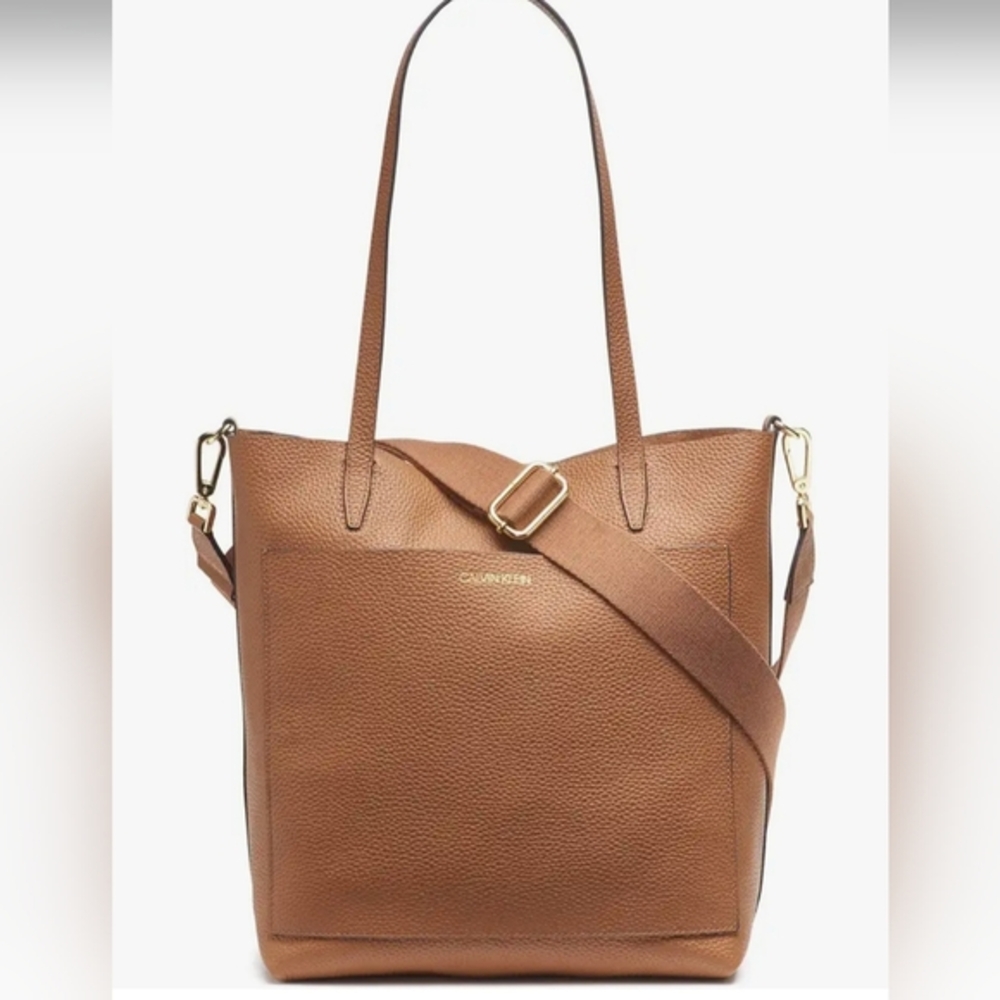 Calvin Klein Brown Leather Tote with Adjustable Strap